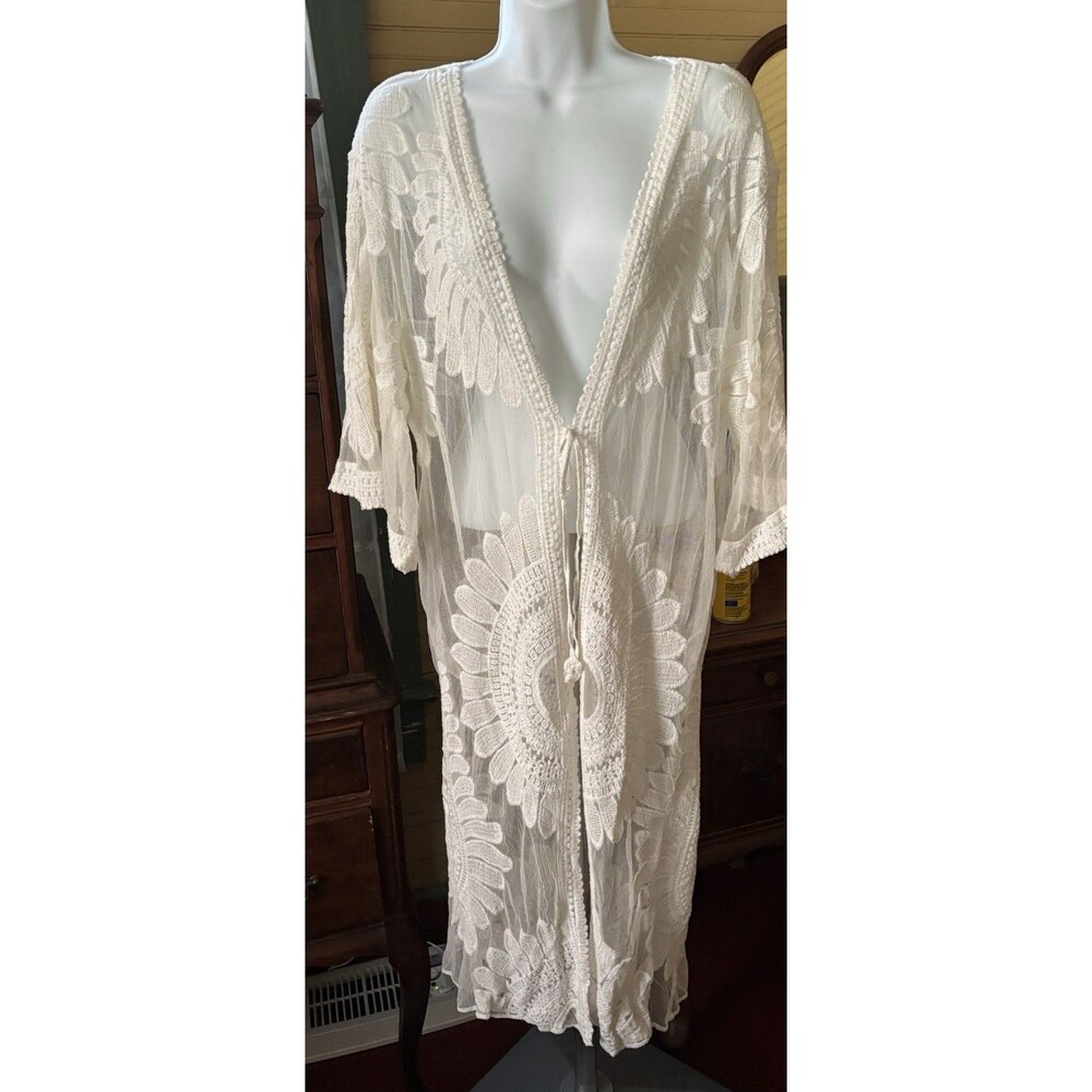 India Boutique ONE SIZE Women’s Lace Shrug Cardigan Open Front Beige